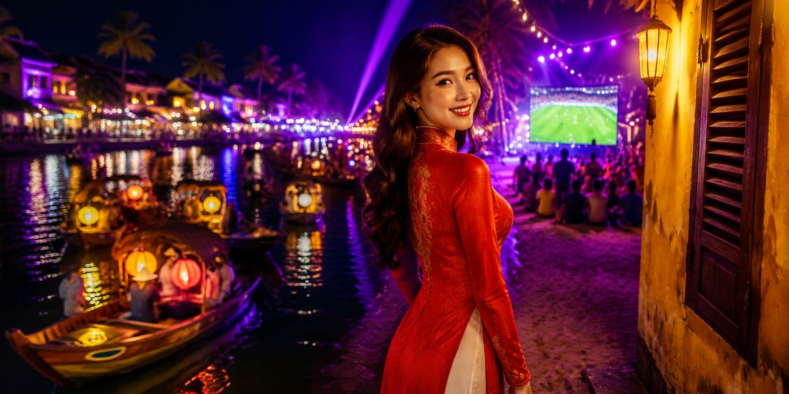 Người dùng xem kèo bóng đá tại Hội An với trang phục áo dài truyền thống