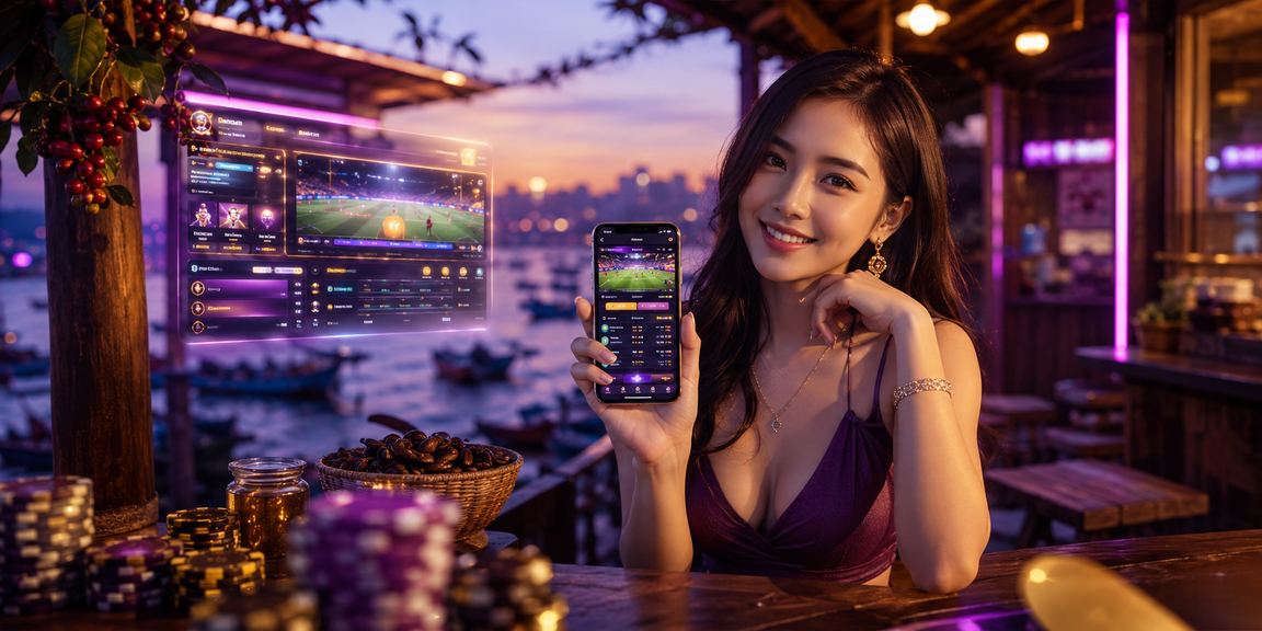 Người dùng Mũi Né uống cà phê và kiểm tra lệnh rút tiền trên điện thoại